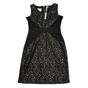 Event Dress Womens S Black Paisley Sleeveless V Neck Back Zip Pencil Cut
